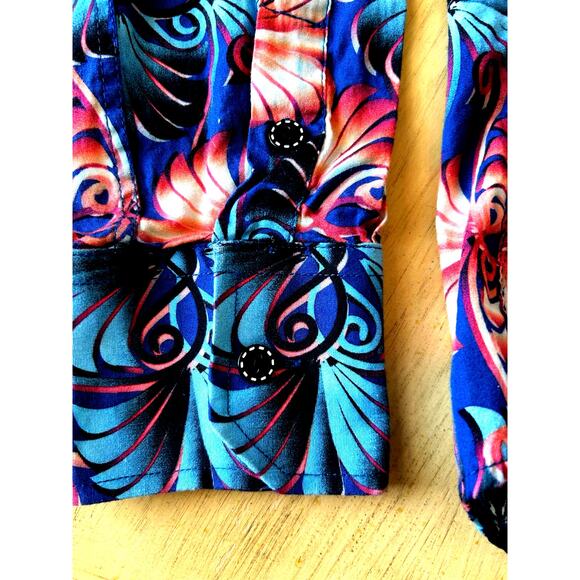 wild graphic floral print Shirt Men S button up preppy Casual Contrast Flip Cuff - Picture 5 of 8